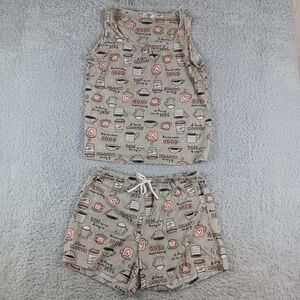 Enjoynight Womens Coffee Print Pajama Set Grey Tank and Shorts Size L 06911